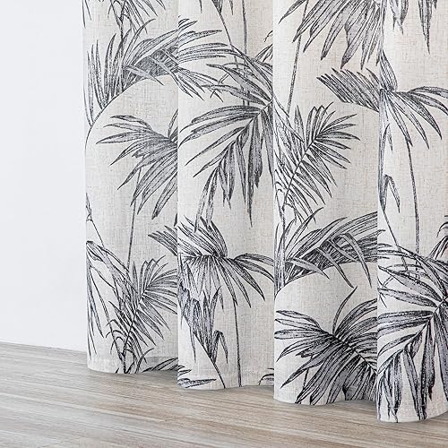 Miniatura 5 de MYSKY HOME Cortinas de lino para sala de estar, patrón de hojas, semitransparentes, cortinas verticales, decoración de estilo hawaiano, textura para