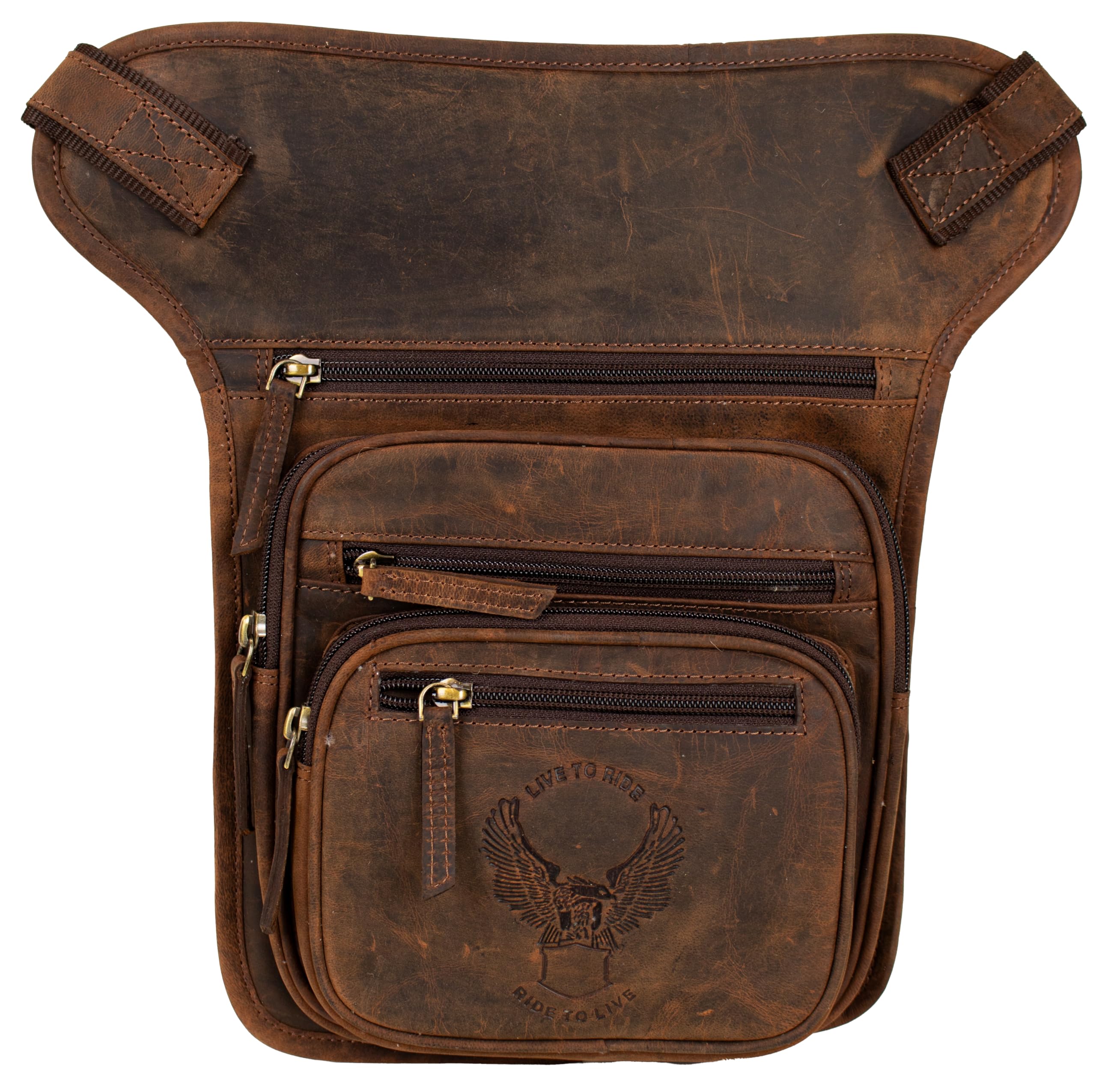 Sacoche de jambe de moto en cuir, sac banane avec plusieurs compartiments, gaufrage aigle, marron, Standard, Moto