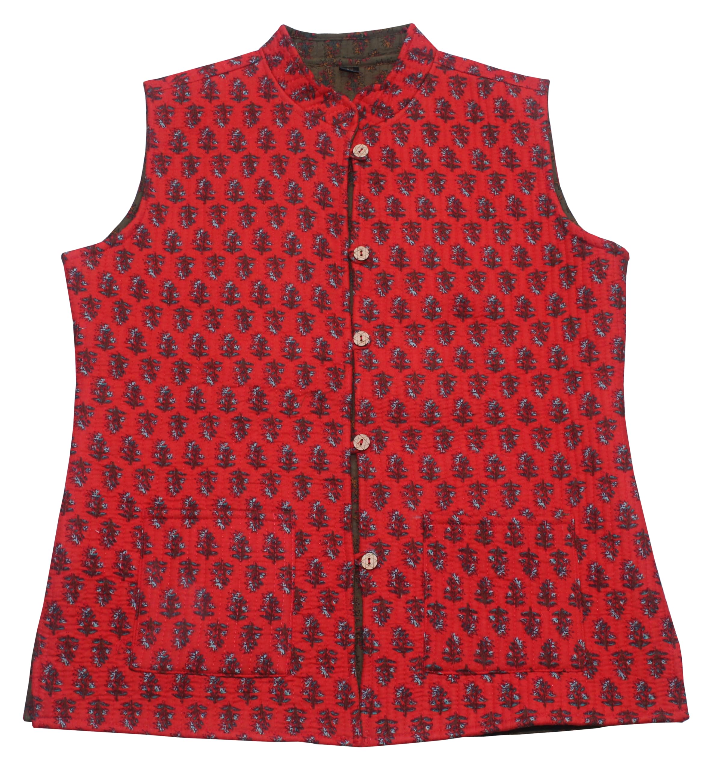 shubhangi collections Women's Red Floral Cotton Quilted Reversible Sleeveless Jacket-picture-18