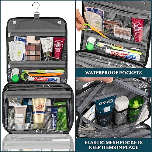 Miniatura 4 de PAVILIA Neceser colgante para mujeres y hombres, organizador de cosméticos plegable, bolsa de viaje, bolsa de maquillaje resistente al agua,