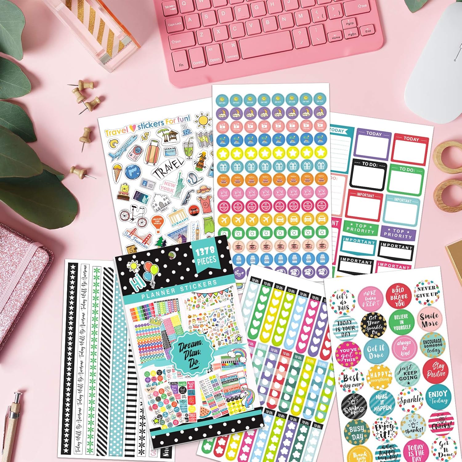 Planner Stickers - 28 Sheets, 1378 Stunning Design Accessories for Journals and Calendars, Essential Planner Accessories by Tullofa - Green : Office Products