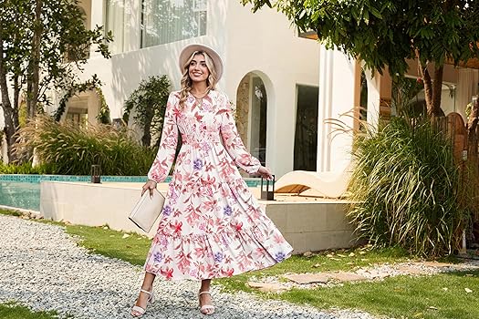 fitted lace wedding dress Women Long Sleeve Midi Dress, Boho Floral Casual Flowy A Line Dresses,  Spring Elegant Classy Dress with Pocket Apricot at Amazon Women's Clothing  store
