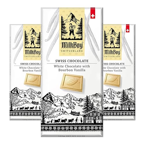 Milkboy Swiss White Chocolate Bars - Barras de chocolate gourmet con vainilla bourbon - Hechas con vainilla natural pura - Blanco Premium - Sin