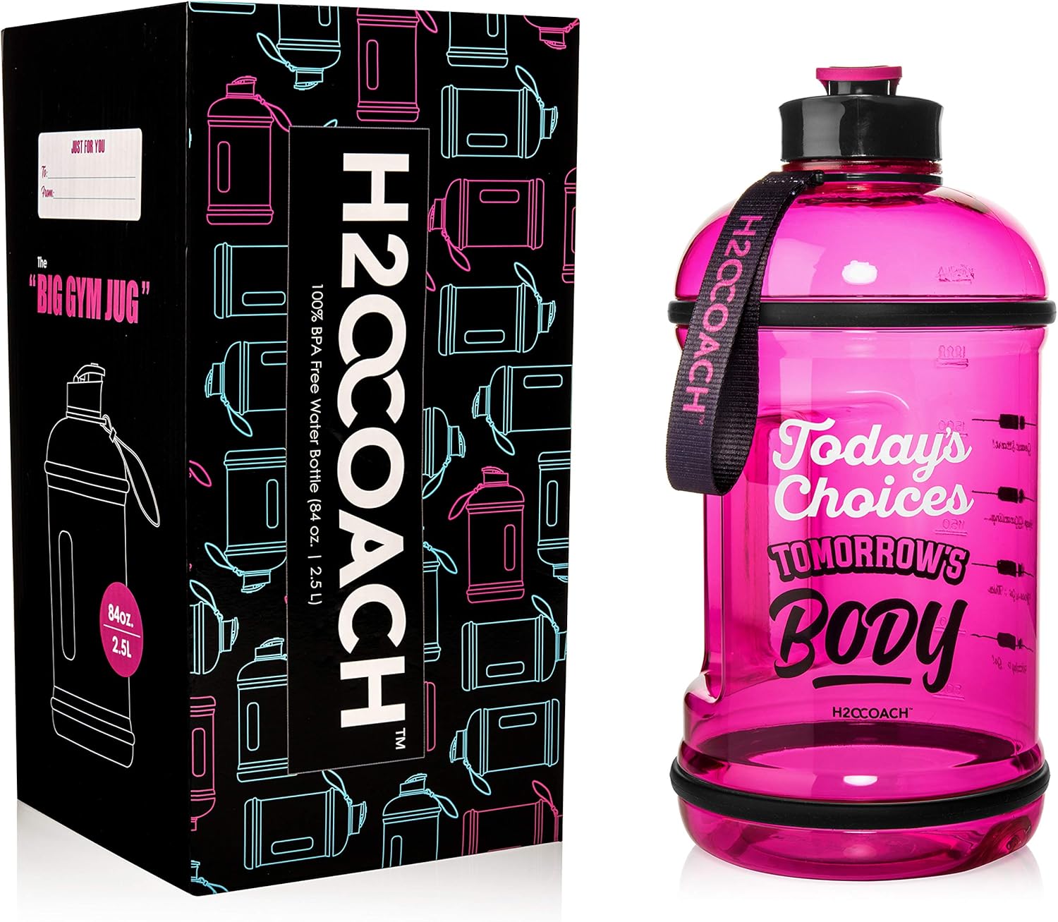 H2OCOACH Half Gallon Sports Water Bottle with Time Marker