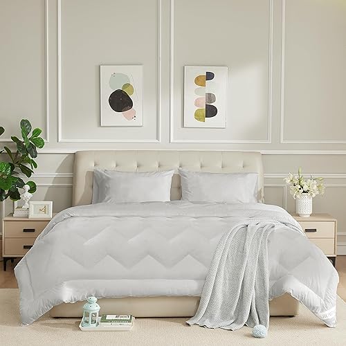 Miniatura 12 de Edredón de algodón tamaño California King, relleno alternativo de plumón blanco, 100% algodón, acolchado y esponjoso, ligero, para todas las