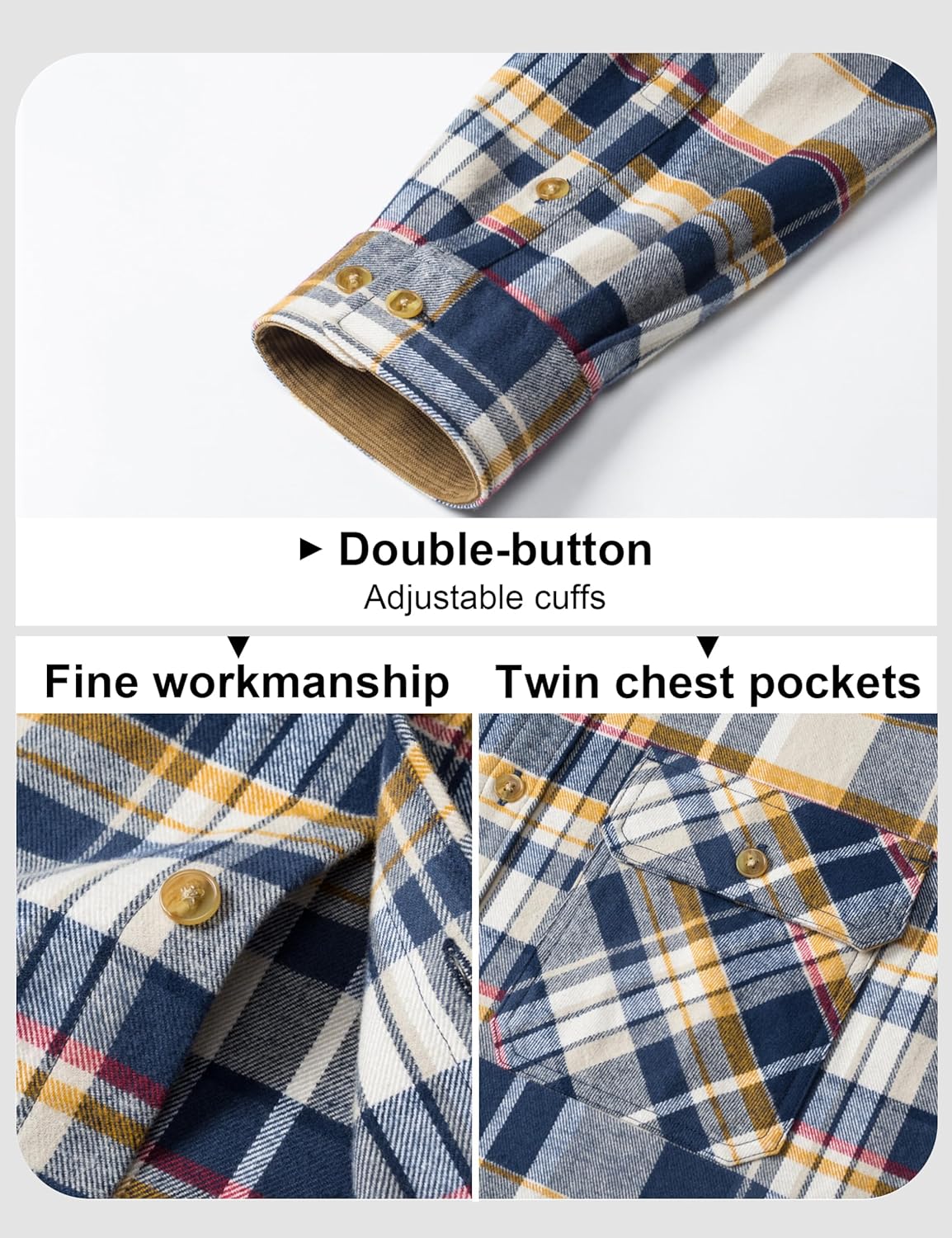 MAGCOMSEN Men's Flannel Shirts Long Sleeve Plaid Shirt Button Up Casual Shirts Lightweight Shirt Jacket with 2 Pockets - Image 6