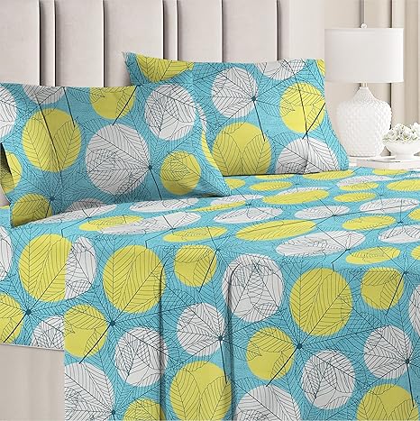 BSB HOME 3D Printed 144 Tc Microfiber Double Bedsheet with 2 King Size Pillow Covers Breathable | Wrinklfree | Summer | Topsheet (Light Green and White Cricle Print, 90 x 90 Inches)
