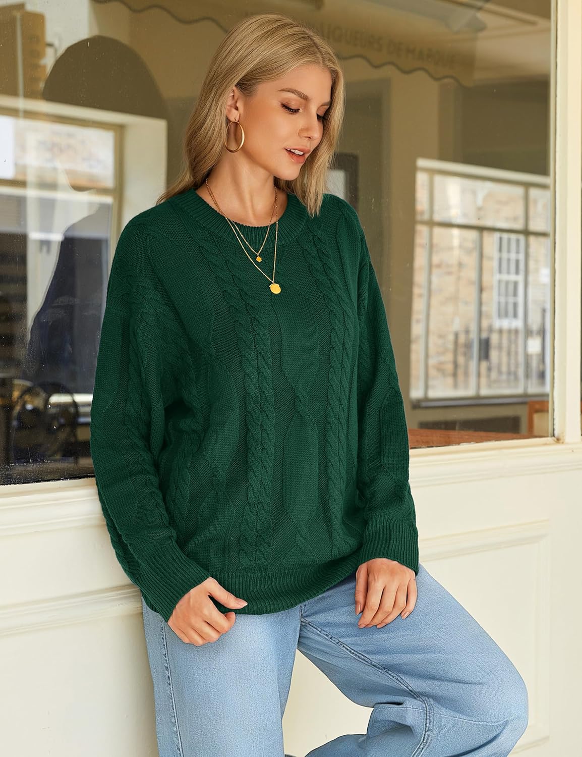 YUCOLEN Womens Sweater Cable Knit Oversized Long Sleeve Sweater Crewneck Casual 2026 Chunky Pullover Tops - Image 4