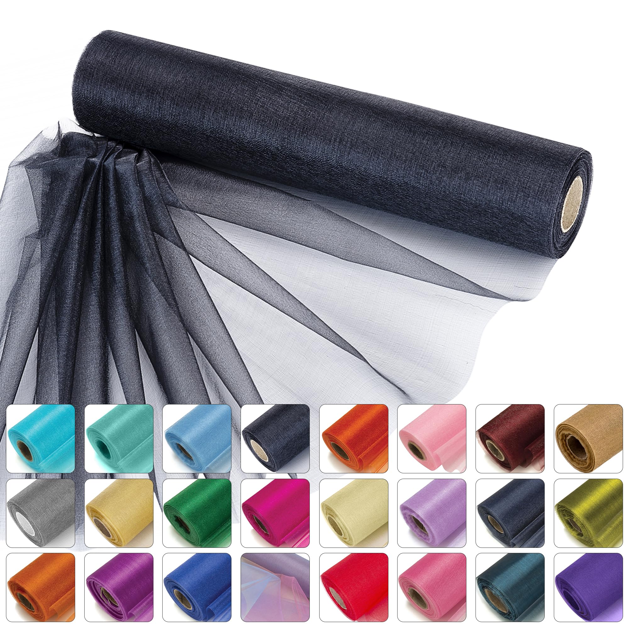 WedDecor 25m x 29cm Snow Sheer Organza Rolls Glitter Fabric for Table Runner Sashes Wedding Decoration Chair Cover Bows
