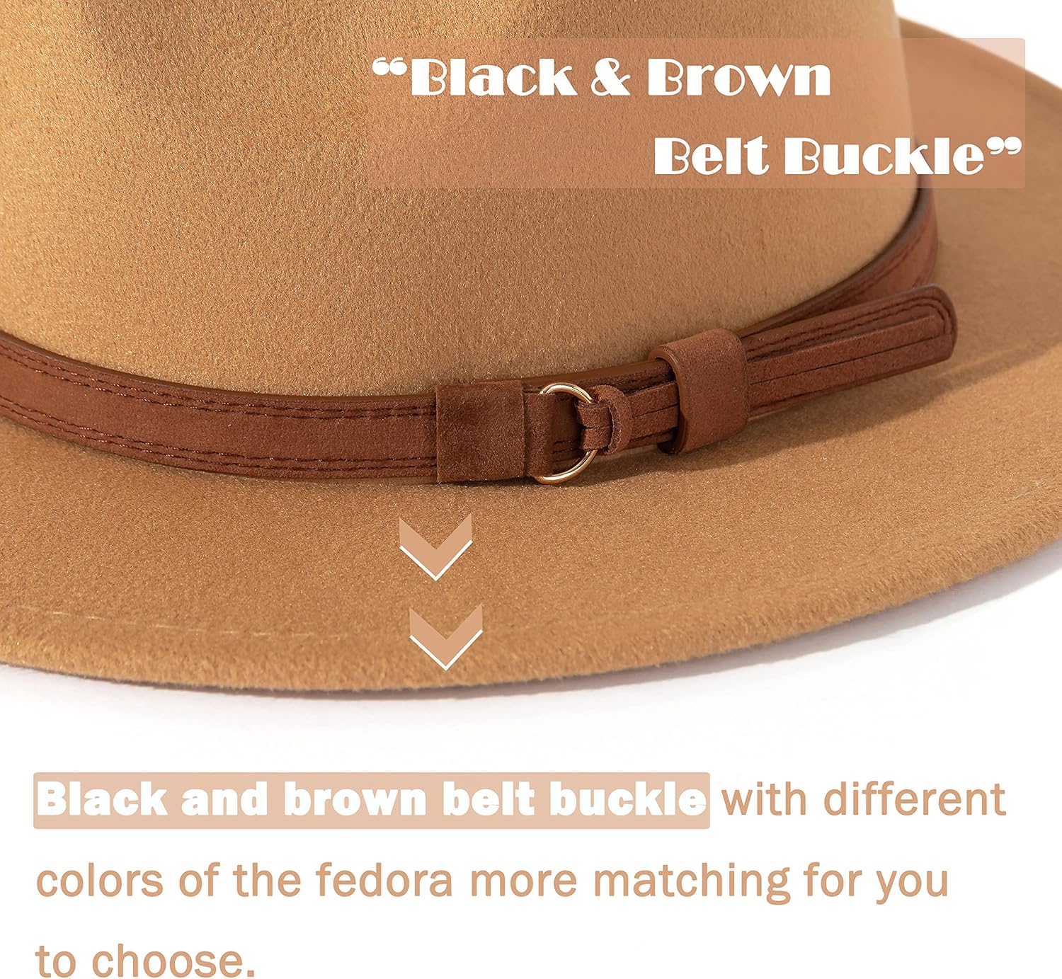 Lisianthus Men & Women Vintage Wide Brim Fedora Hat with Belt Buckle - Image 2