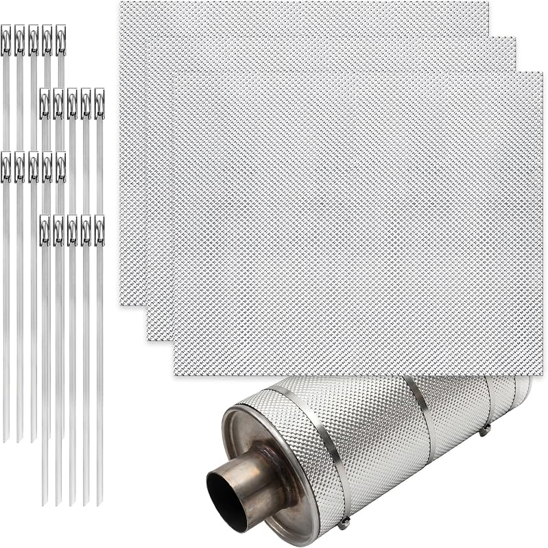 3 Pack Exhaust Heat Shield, 13 x 16IN Embossed Aluminum Heat Shield Kit with 20PCS Cable Metal Ties for Car Muffler Exhaust Wrap Heat Pipe High Temp Thermal Barrier