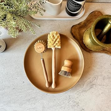 Murchison-Hume Compostable Brush Bundle with Wooden Handles, Natural Bristles for Scrubbing Pans, Pots, Bottles, Glasses and Dishes
