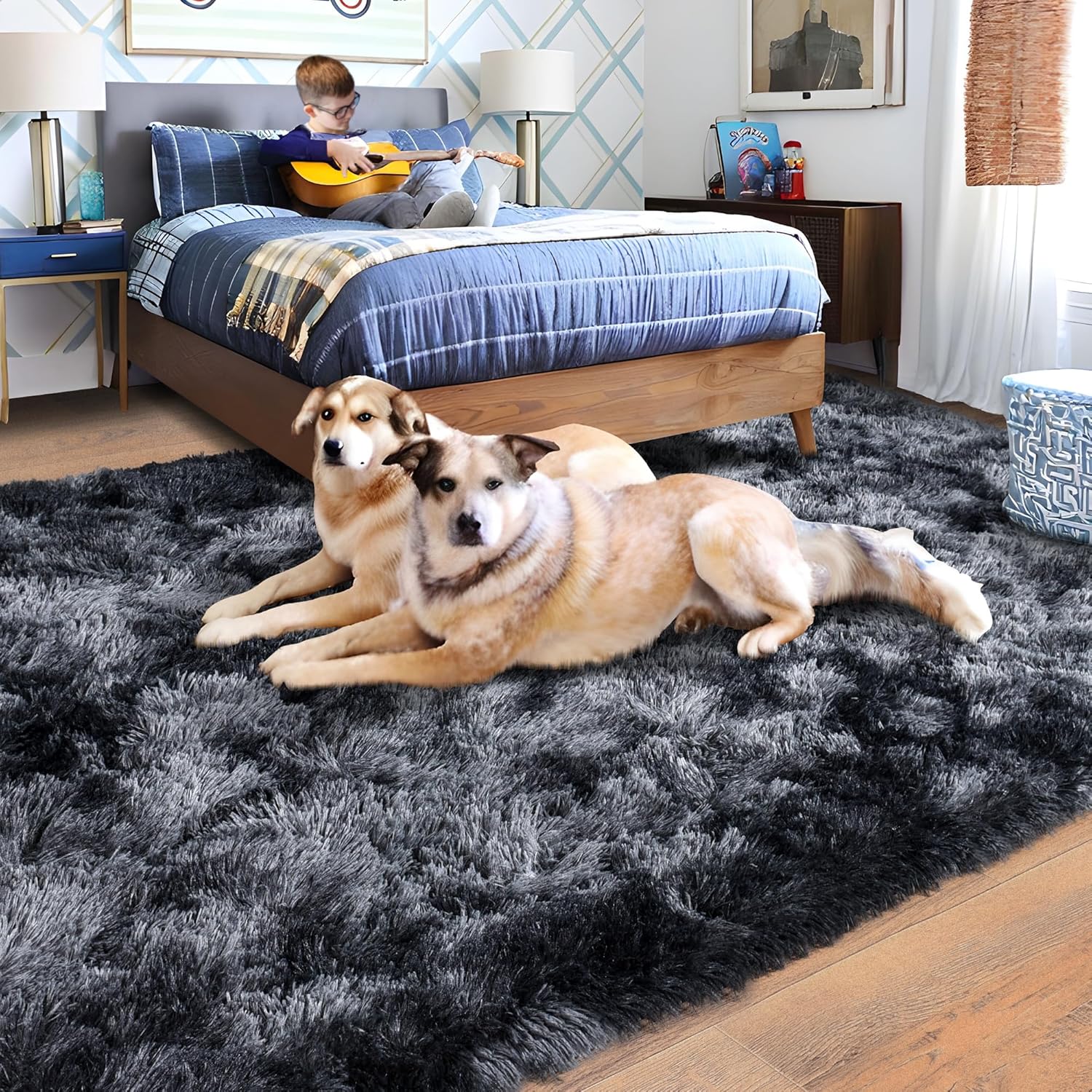8x10 Area Rugs for Living Room, Ultra Soft Large Shag Bedroom Rug Upgrade Non-Slip Plush Modern Fluffy Carpet for Kids Boys Girls Room Home Decor Aesthetic, Dark Grey - Image 3