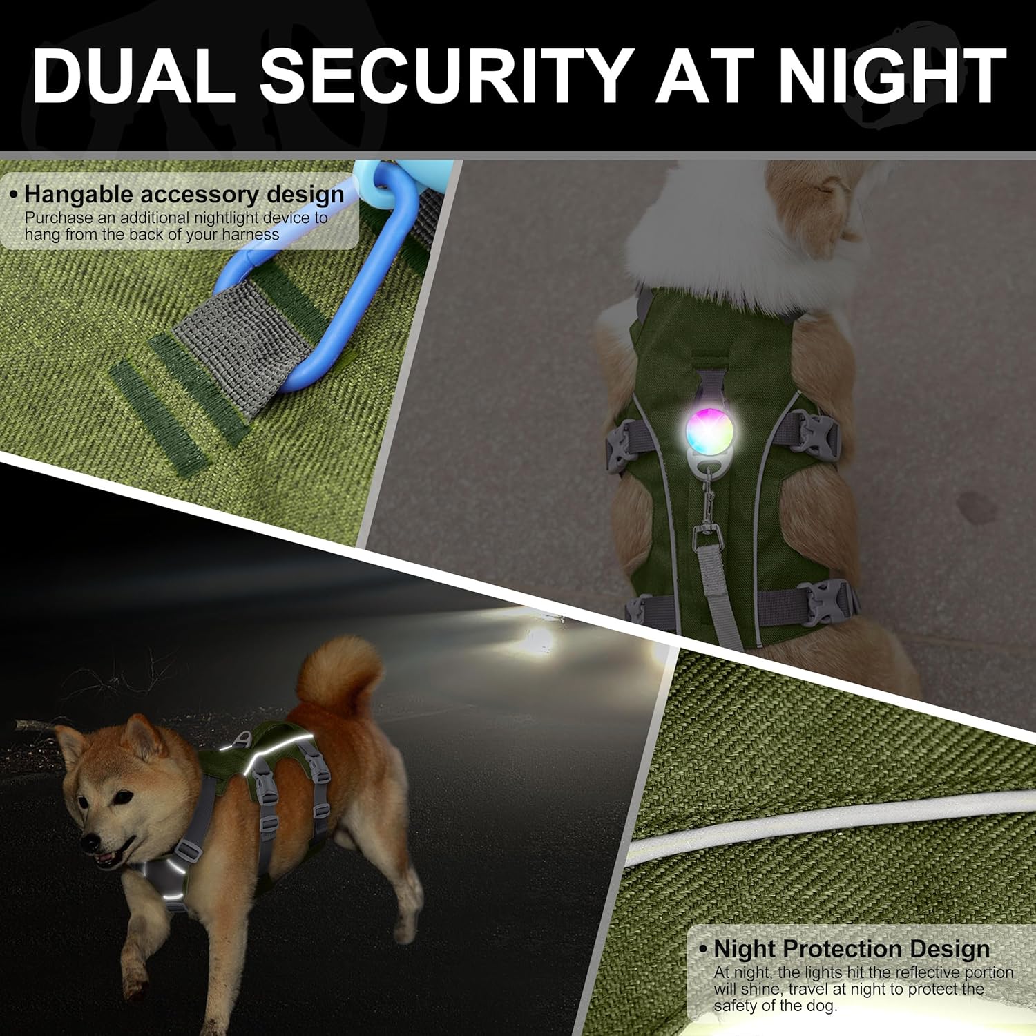 Escape Proof Dog Harness Medium Sized Dog, Reflective No Pull Dog Vest with Handle, Lightweight Full Body Pet Harness Adjustable for Walking,Training(Green,Chest:17-32")