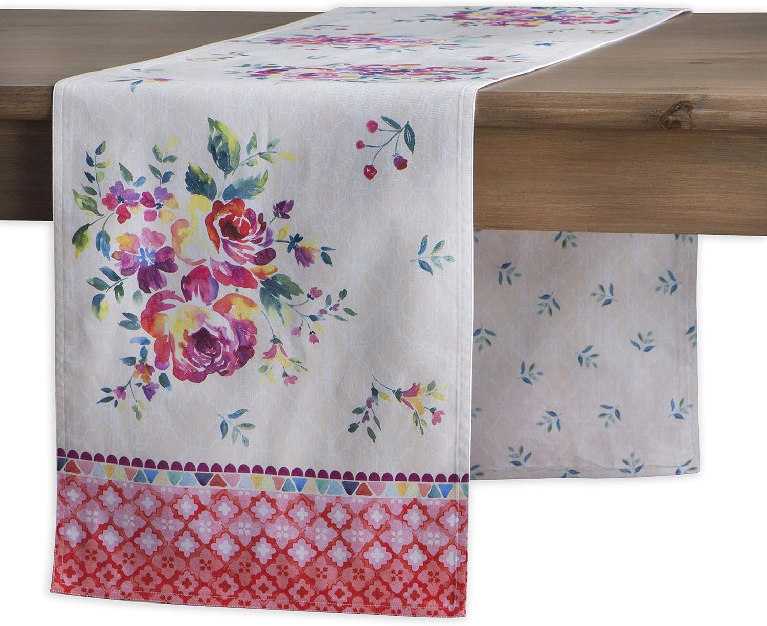 Maison d' Hermine Rose Garden Bundle Set 100% Cotton Table Runner - Double Layer (14.5 Inch by 72 Inch) and Set of 4 Napkins (20 Inch by 20 Inch)