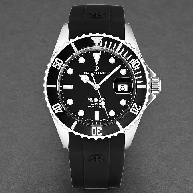 Revue Thommen Men's 'Diver' Black Dial Rubber Strap Swiss Automatic Watch 17571.2837