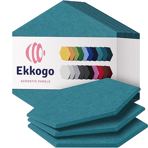 Ekkogo Acoustic Panels 12-Pack Soundproof Wall Panels 12"X10.4"X0.4" Sound Panels High Density Sound Dampening Panels - [Light Turquoise Hexagon] - Medium Hexagon 12 Pack - Light Turquoise