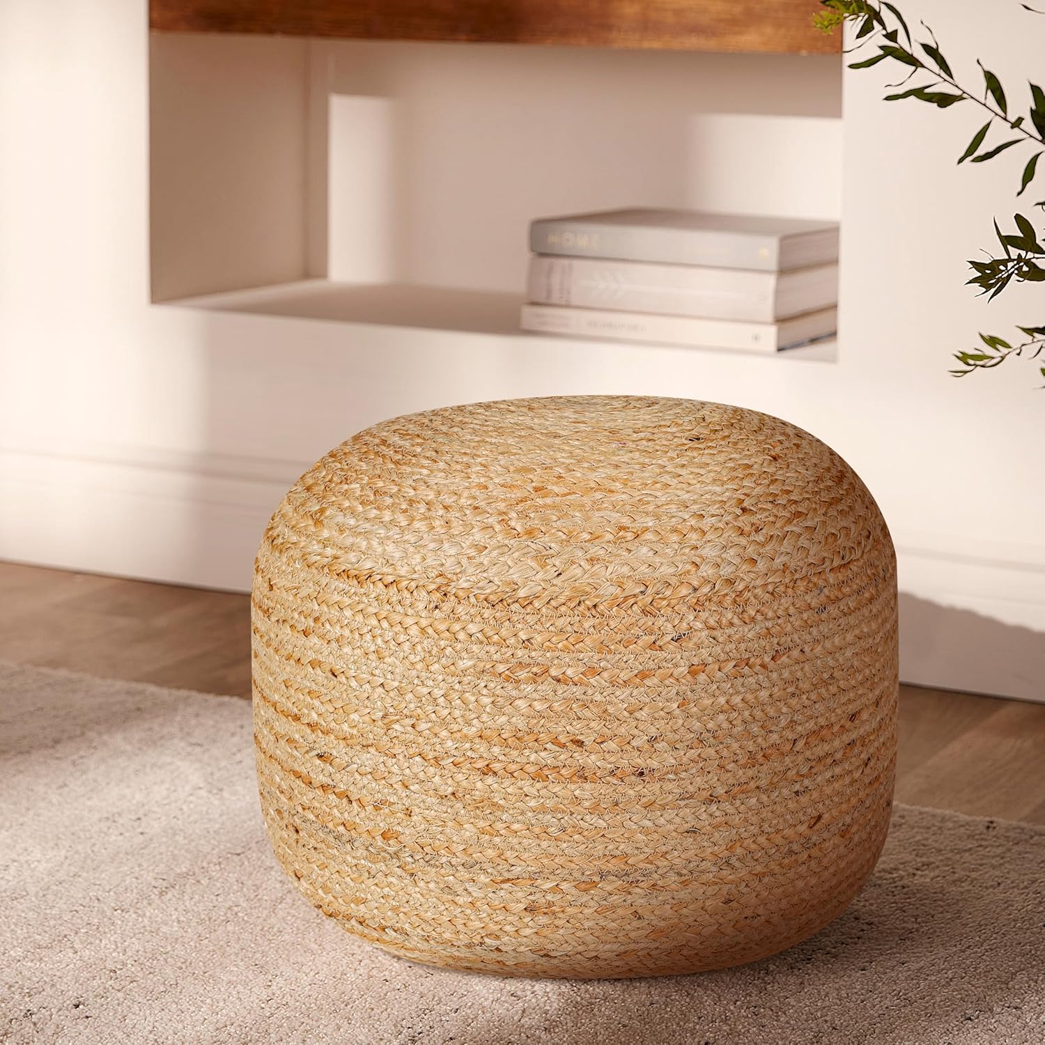 Jute Pouf Ottoman - Briaded Round Boho Pouf Ottoman Foot Rest - Poofs/Ottomans Furniture Decor - Circular Ottomans Pouffe for Bedroom - Poufs for Living Room - (18"x18"x14")