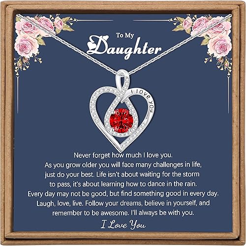 Collar con texto en inglés "To My Daughter I Love You", regalo de cumpleaños, dije de piedra natal de corazón infinito, collar de joyería de mamá