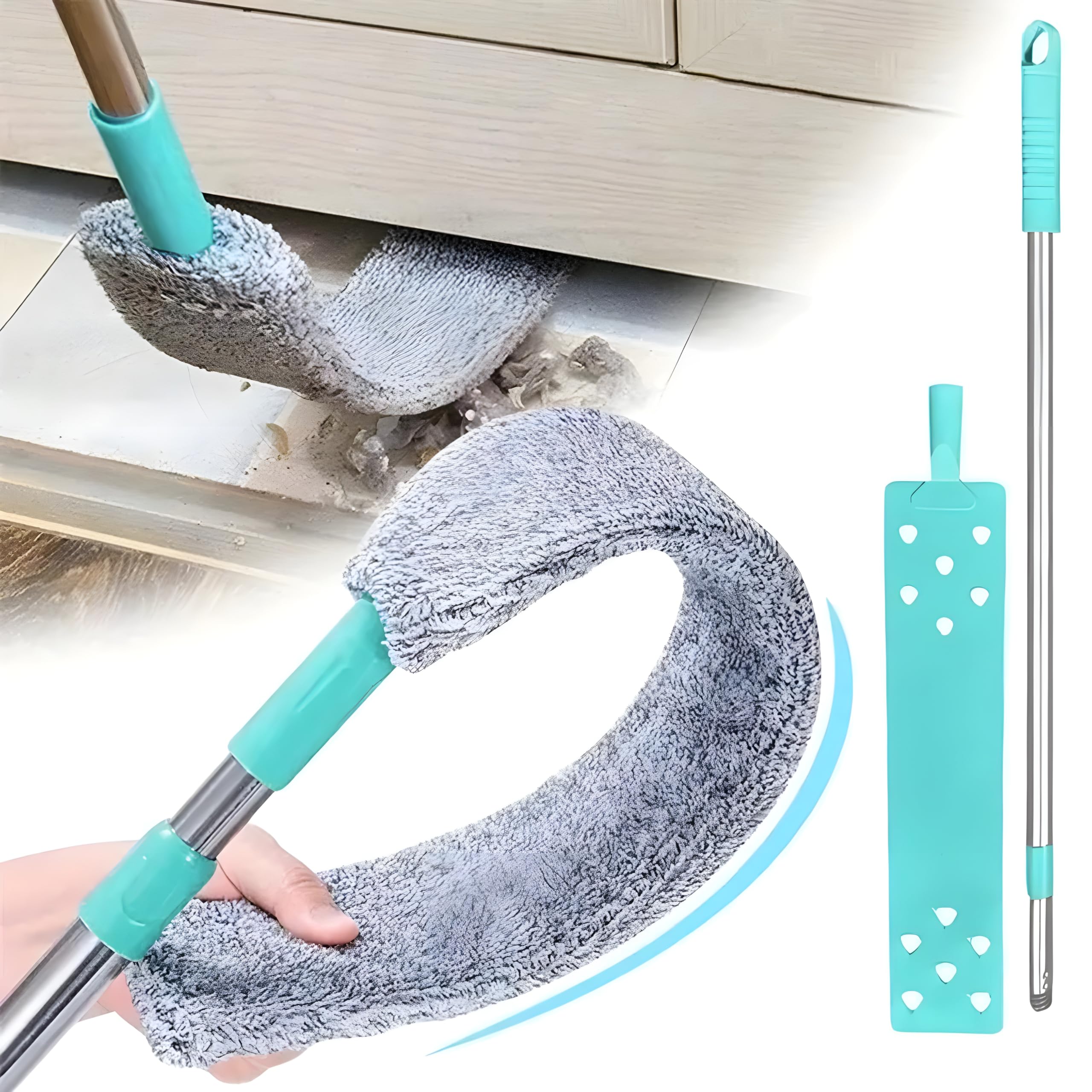 Buyzie Flexible Microfiber Gap Cleaning Mop | Adjustable Stainless Steel Handle & Bendable Flat for Hard-to-Reach Areas | Gap Dust Cleaner for Under Furniture, Sofa, Bed & Appliances-image-3
