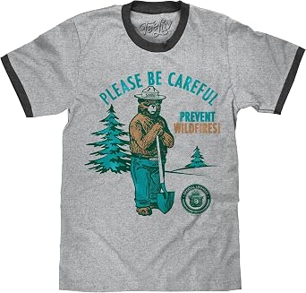 Tee Luv Mens Smokey Bear Please Be Careful Prevent Wildfires Ringer Shirt