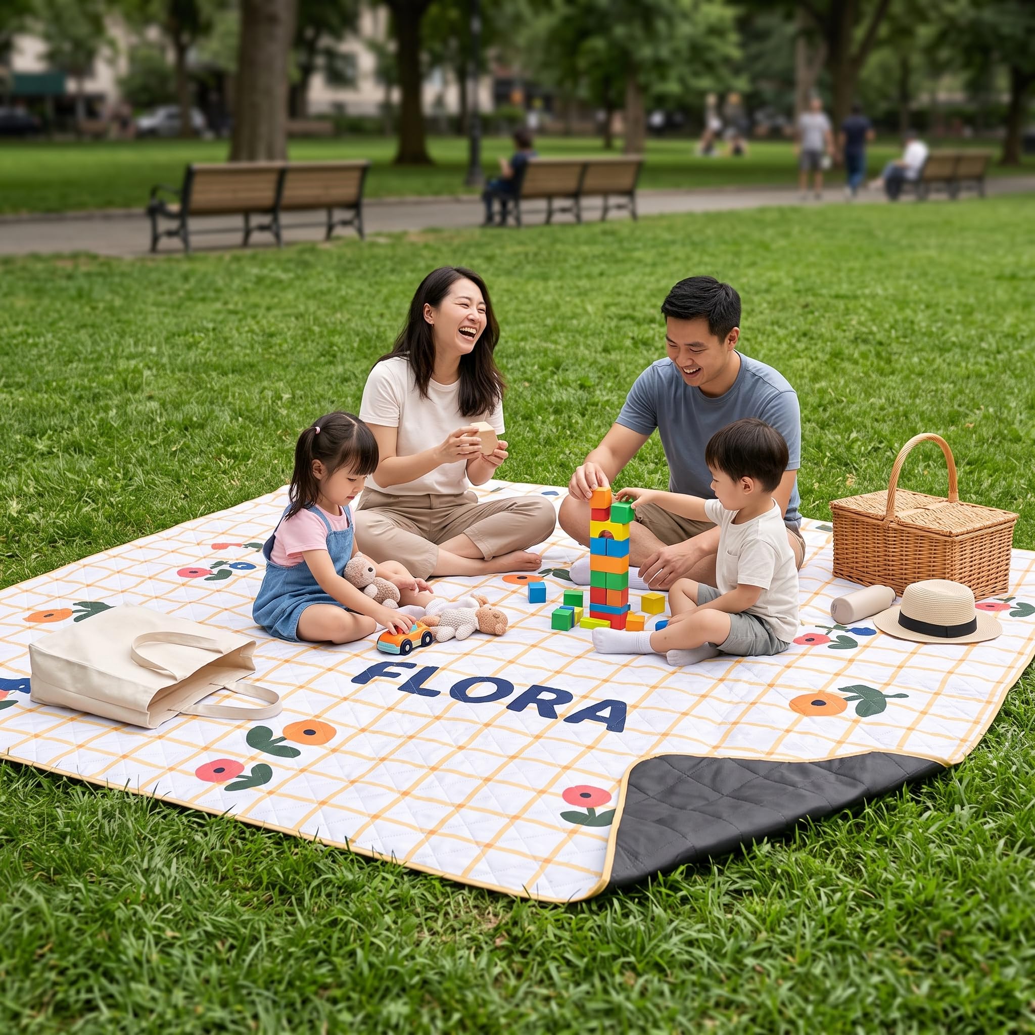 Coperta da Esterno Impermeabile 200x300 cm - da Campeggio con Fondo Impermeabile per Esterno - per picnic, Giallo a quadri con fragole e fiori, 300 * 300cm