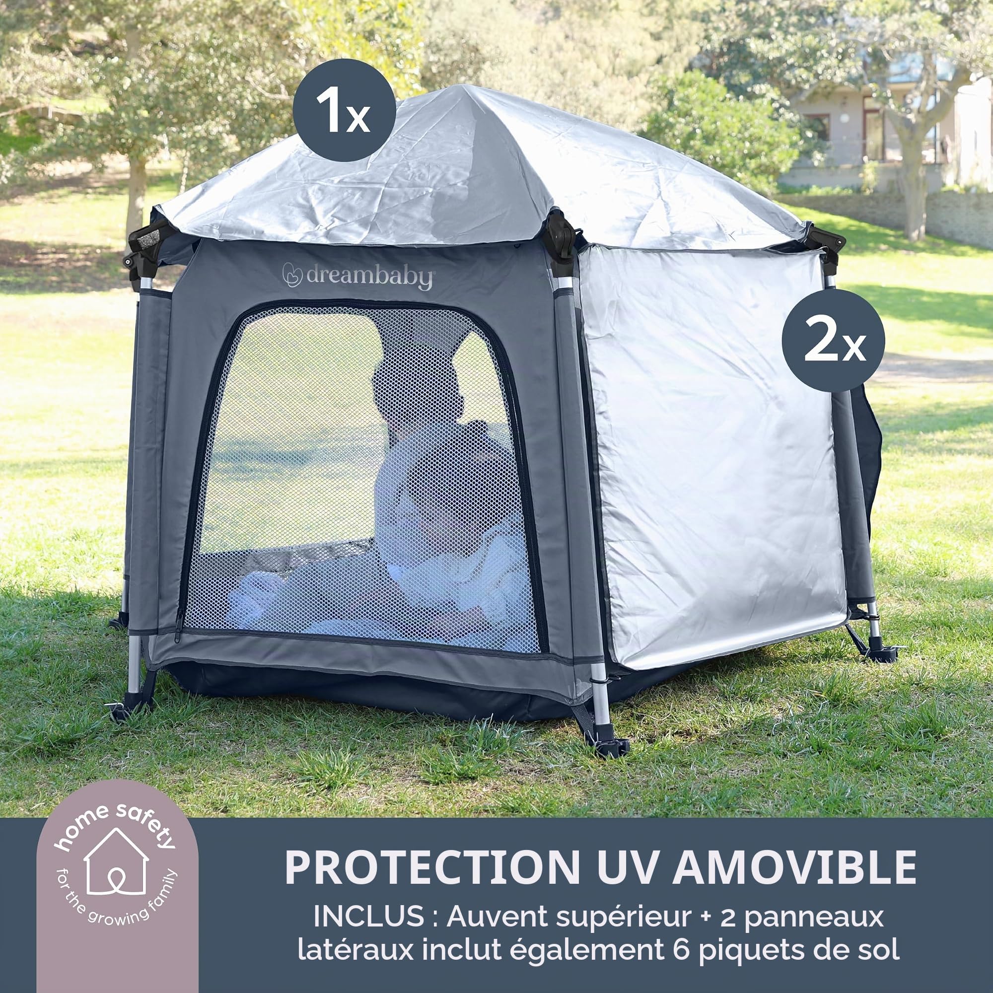 Dreambaby Adventure Parc pop-up pour enfants, intérieur et extérieur, parc portable avec base et auvent anti-UV, cour de jeu pliable pour bébé pour voyage
