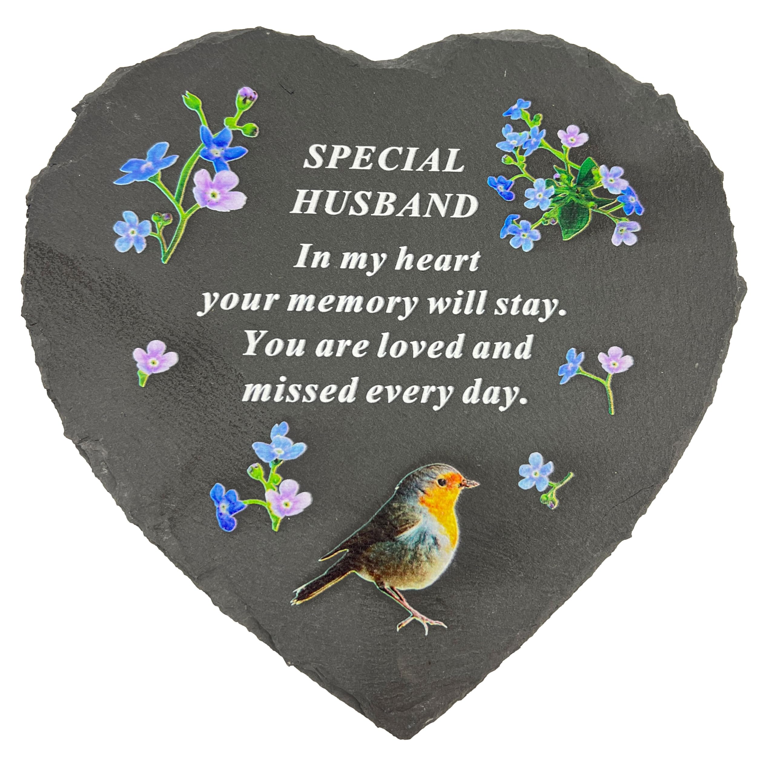 Angraves Multicolor Special Husband Graveside Memorial Robin Slate Love Heart Grave Plaque Stepping Stone Ornament Decoration