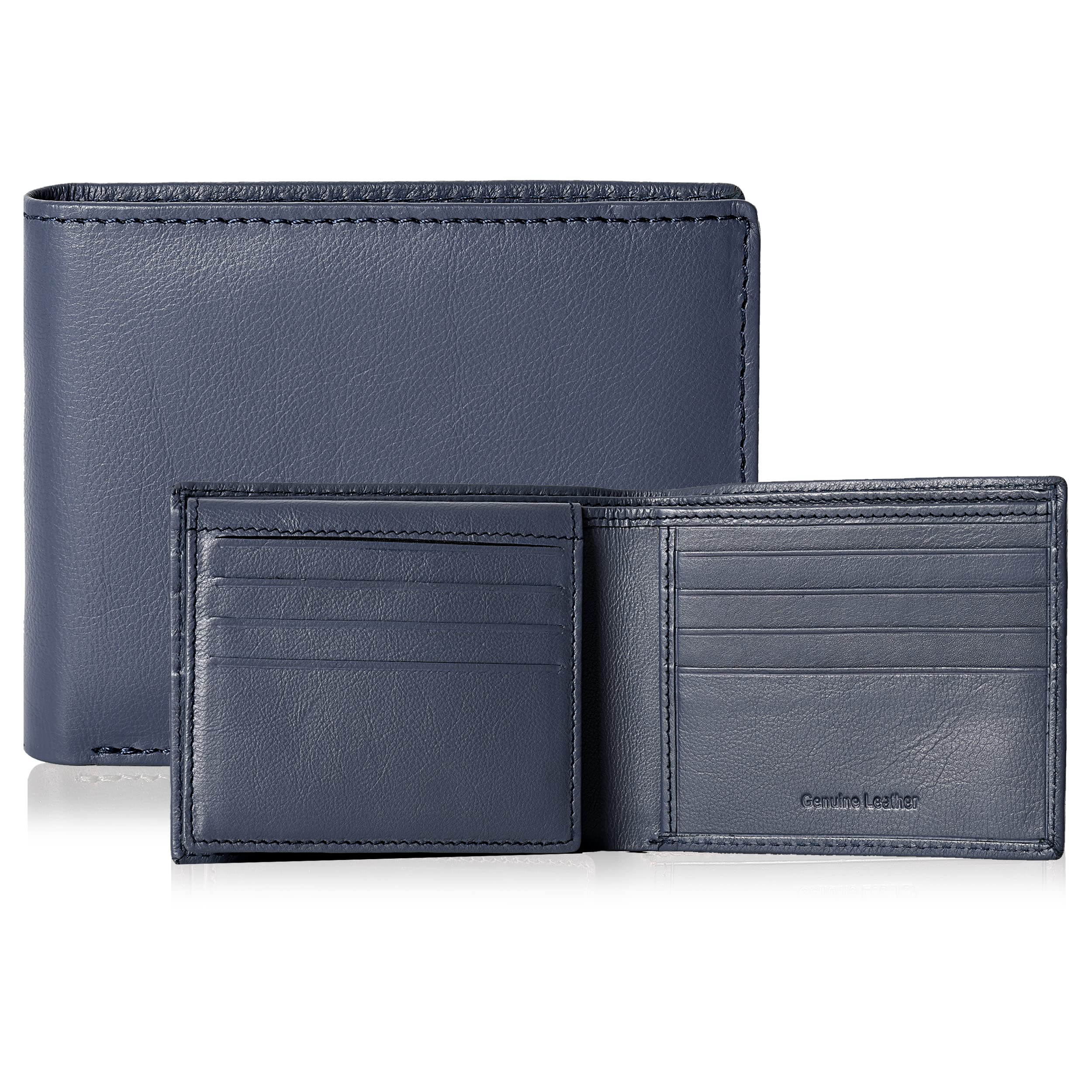 EonoMen's Genuine Leather Slim Wallet for Men’s Leather RFID Blocking System in Navy Wallet