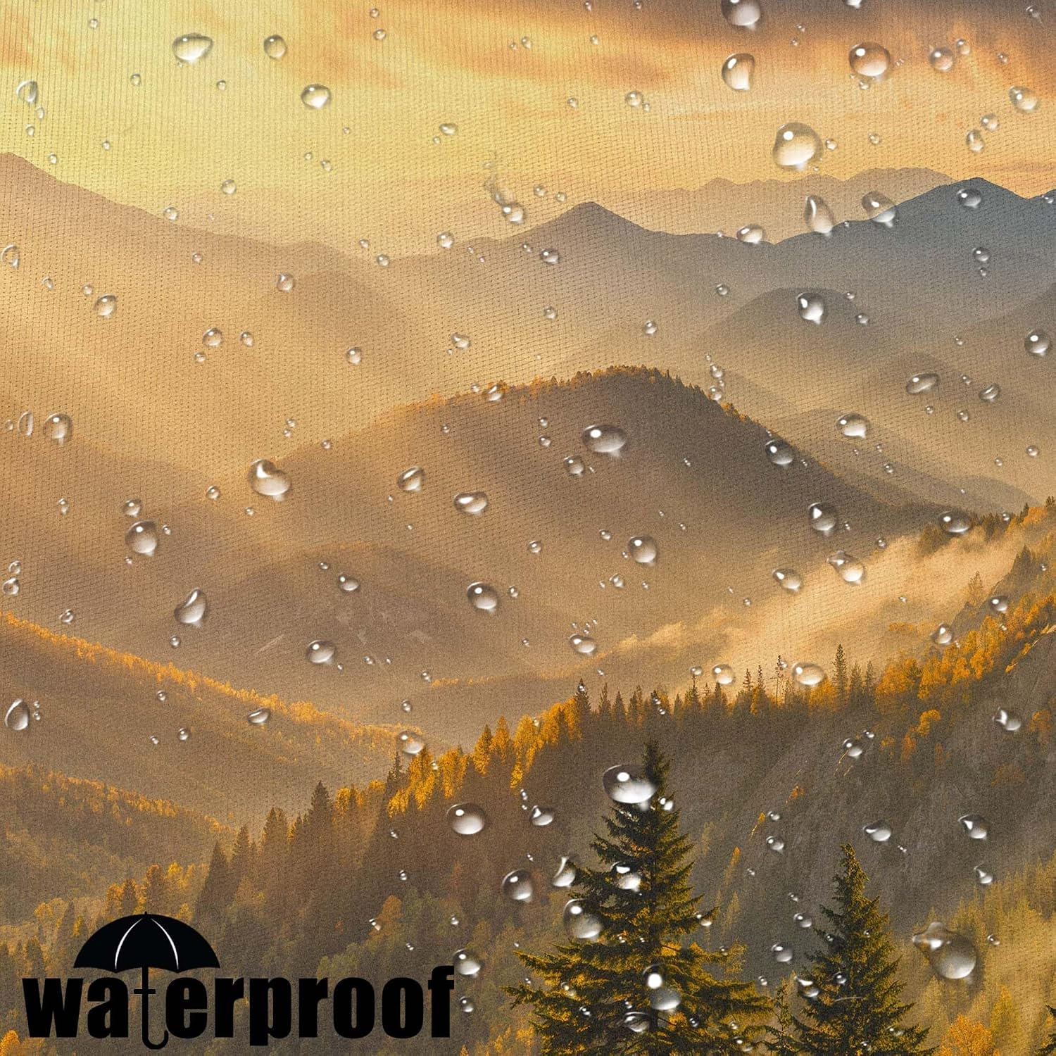 Mountain Forest Nature Shower Curtain, Scenery Art Warm Sunset Sunlit Landscape Shower Curtains for Bathroom Decor, 72x72 inch