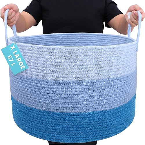 Miniatura 216 de OrganiHaus - Canasta tejida extragrande de cuerda suave de algodón para mantas de sala de estar, para almacenamiento, lavandería, guardería