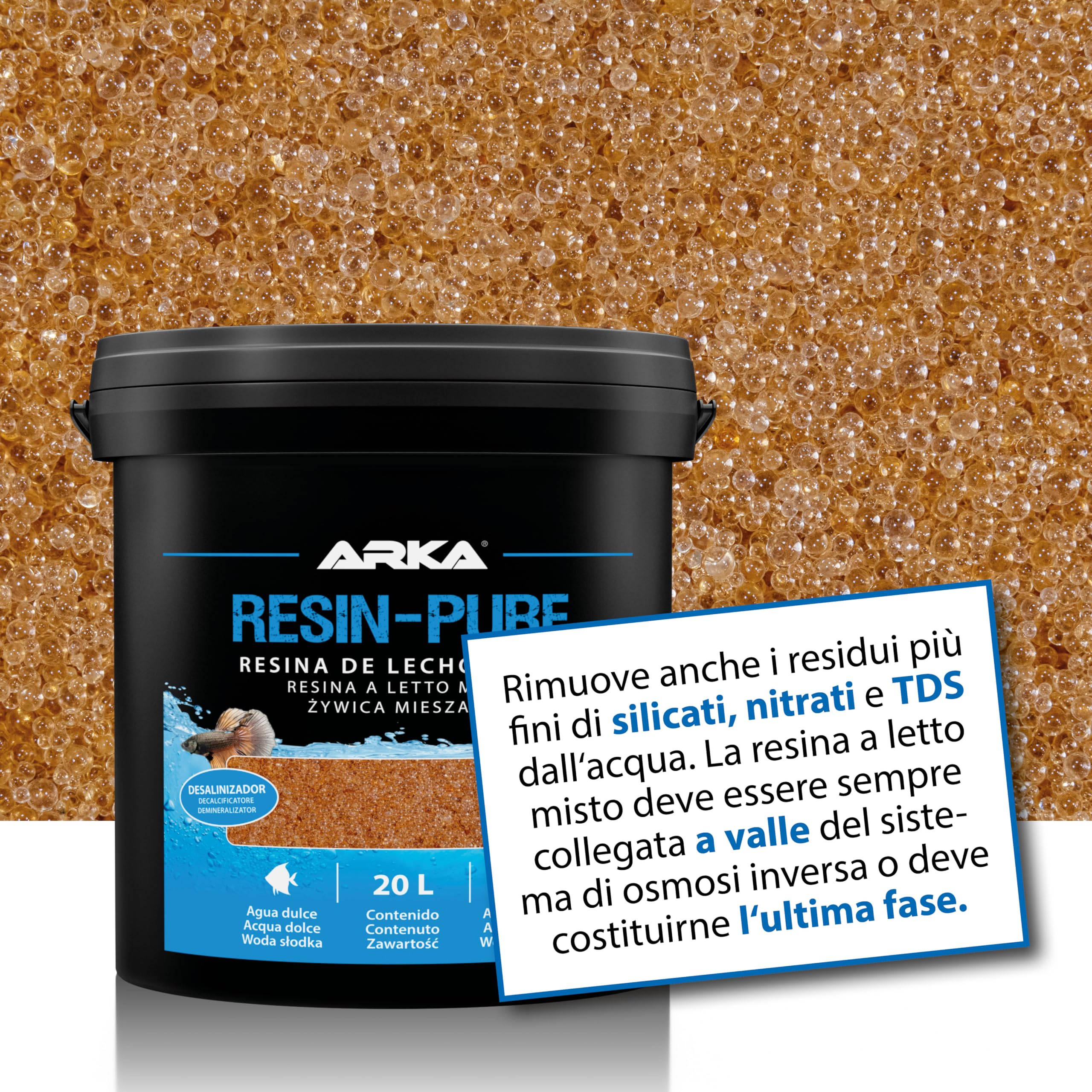 ARKA - Resin-Pure - Resina a letto misto/demineralizzatore - Rimuove silicati, nitrati e TDS dall'acqua dell'acquario - Ideale per filtri a resina su impianti di osmosi - Contenuto: 25 L
