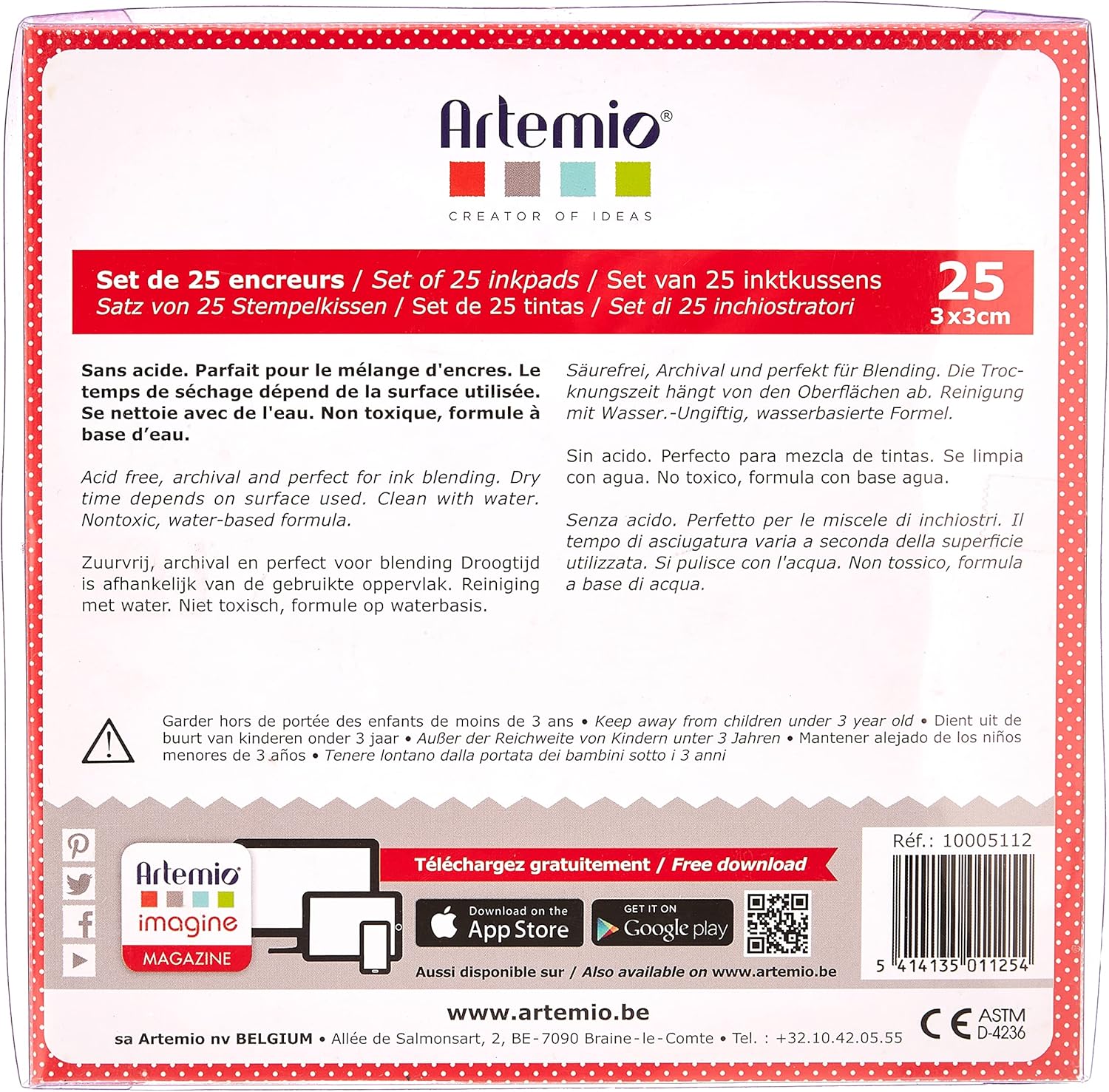 Artemio 10005112 Set of 25 Ink, Multi-Colour, 7.8 x 1.5 x 10.8 cm