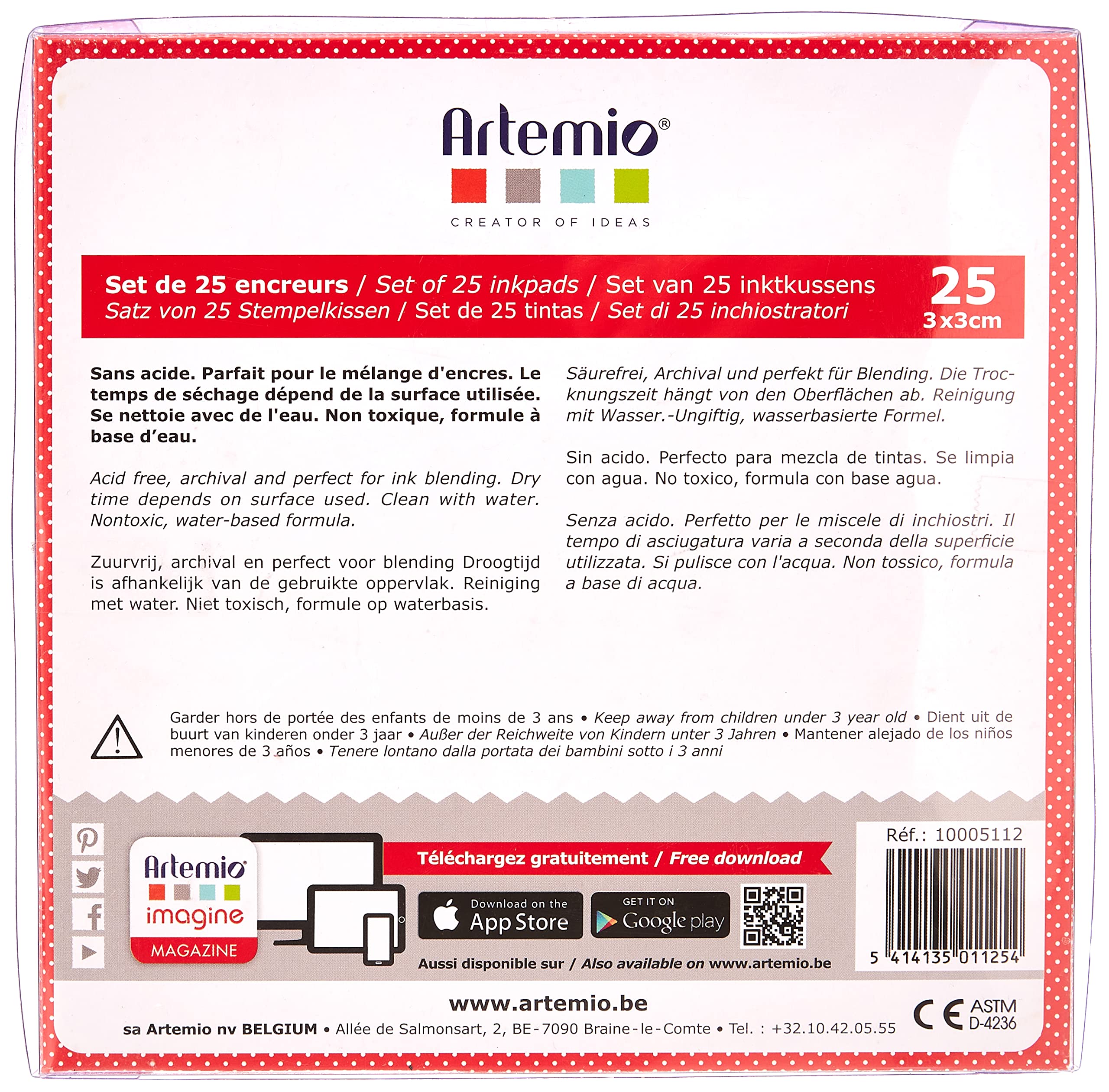 Artemio 10005112 - Juego de 25 tintas, 7,8 x 1,5 x 10,8 cm, Multicolor