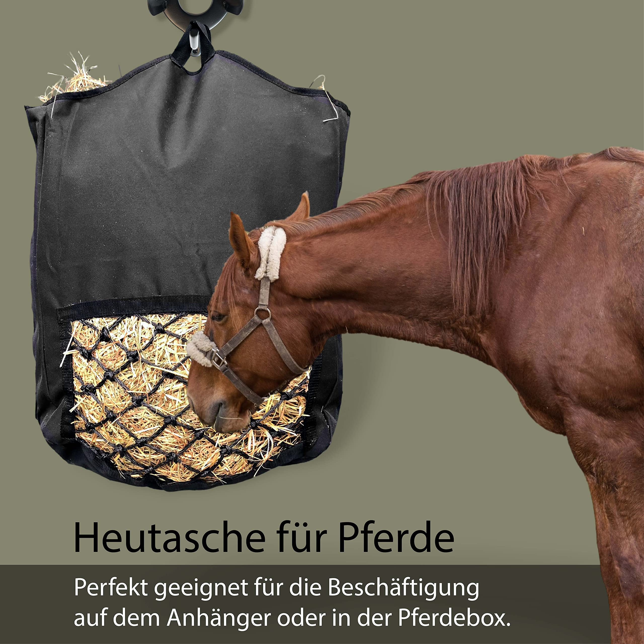 Heusack für Pferde - Heutasche zur Beschäftigung Mit 5 kg Füllgewicht & Maschenweite 5x5cm (1x Schwarz)