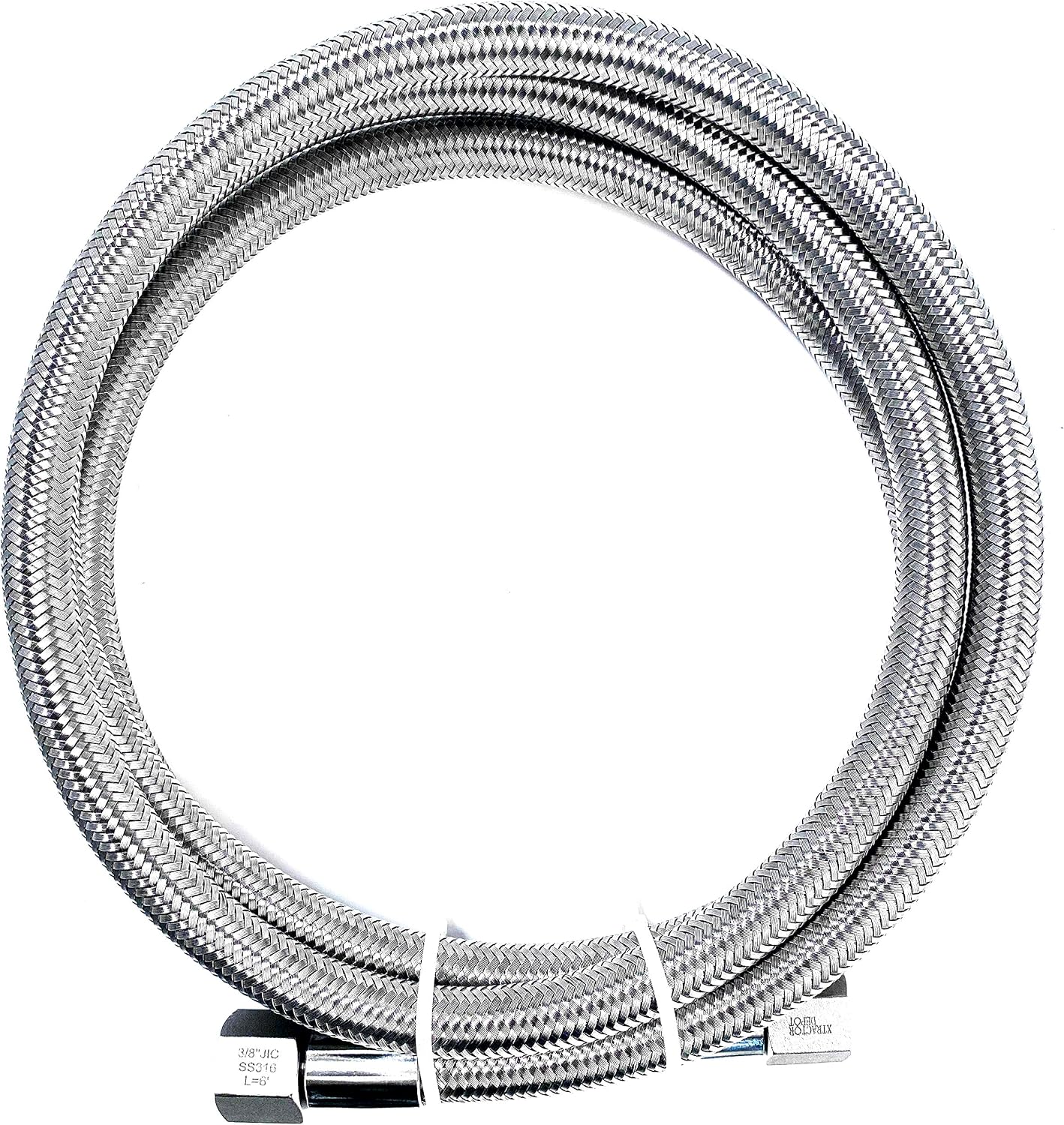 3/8" FJIC High Pressure Hydraulic Hose, Braided Stainless Steel SS316, PTFE Lining, 3 Feet Length