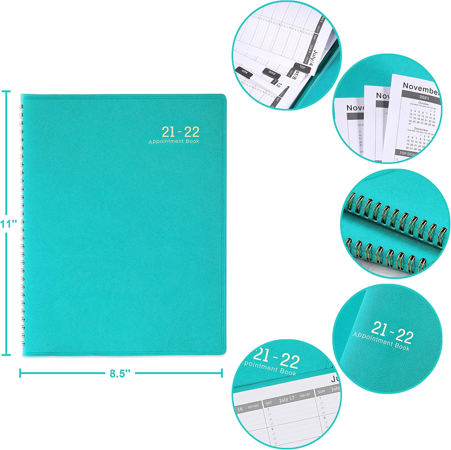 2021-2022 Weekly Appointment Book/Planner - 53 Weeks Daily Planner Organizer, 15-Minute Increments, July 2021 - June 2022, Flexible Cover, Twin-Wire Binding, 8.5" x 10.85"