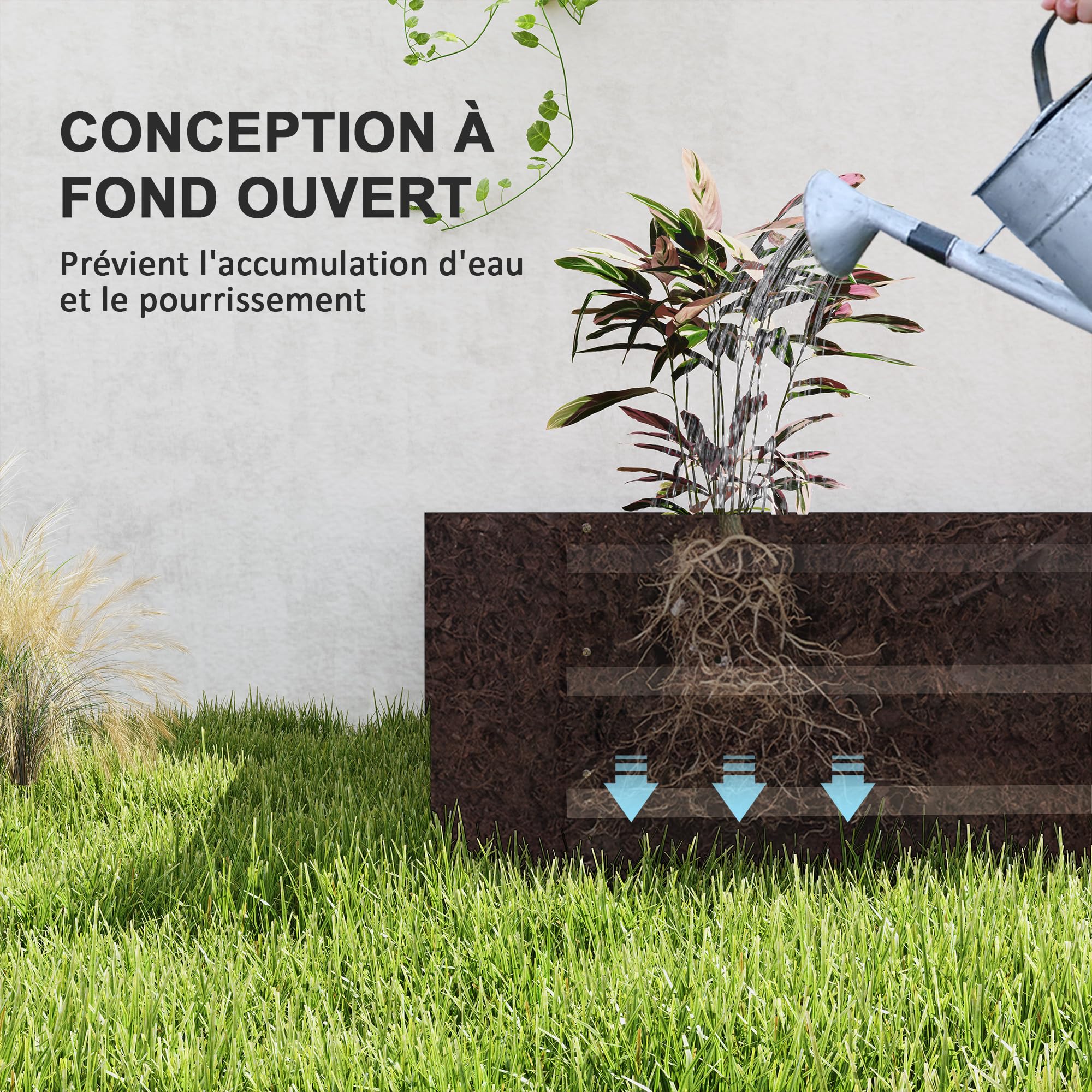 Outsunny Jardinière Extérieure Fond Ouvert 240 x 120 x 30 cm Gris Foncé | Carré Potager de Jardin Rectangulaire, Bordure de Sécurité, pour Fleurs, Herbes