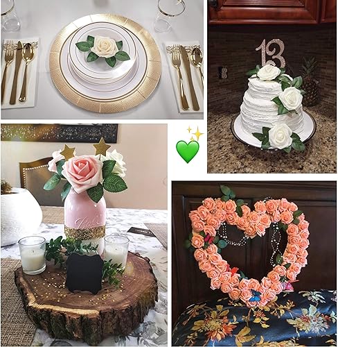 Miniatura 9 de Meiliy 60 hojas de rosa a granel, hojas de rosas artificiales para bricolaje, ramos de boda, centros de mesa, decoraciones de fiesta, corona de vid