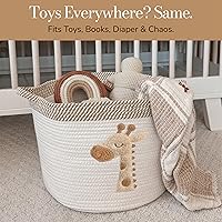 Vista 4 de Cesta de Almacenamiento de Jirafa para Guardería – Contenedor Grande de Cuerda de Algodón de 15"x11" con Parche de Animal de Fieltro Suave