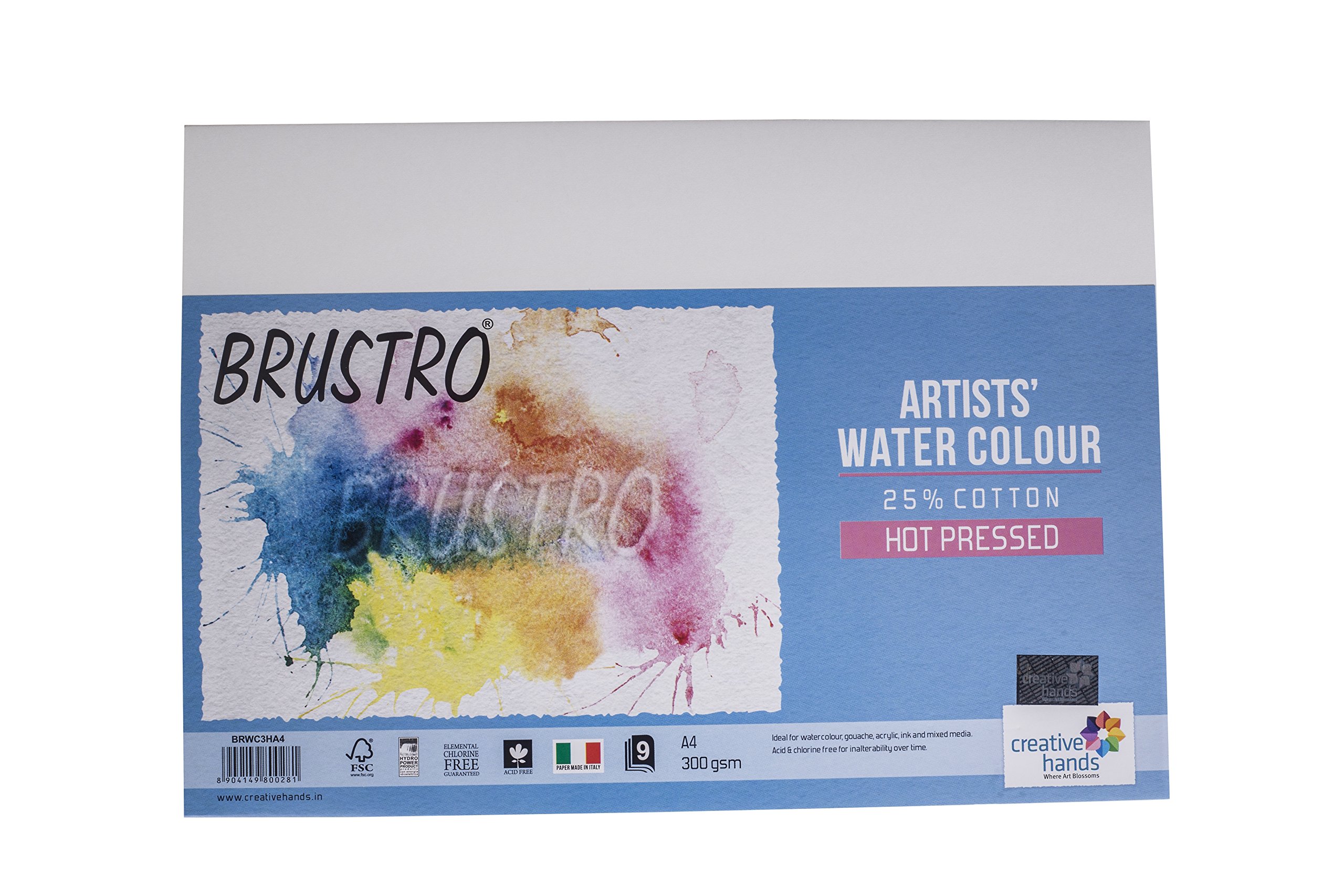 Brustro Aquarellpapier, 25 % Baumwolle, heißgepresst, 300 g/m², A4, 2 Packungen (jede Packung enthält 9 Blatt)