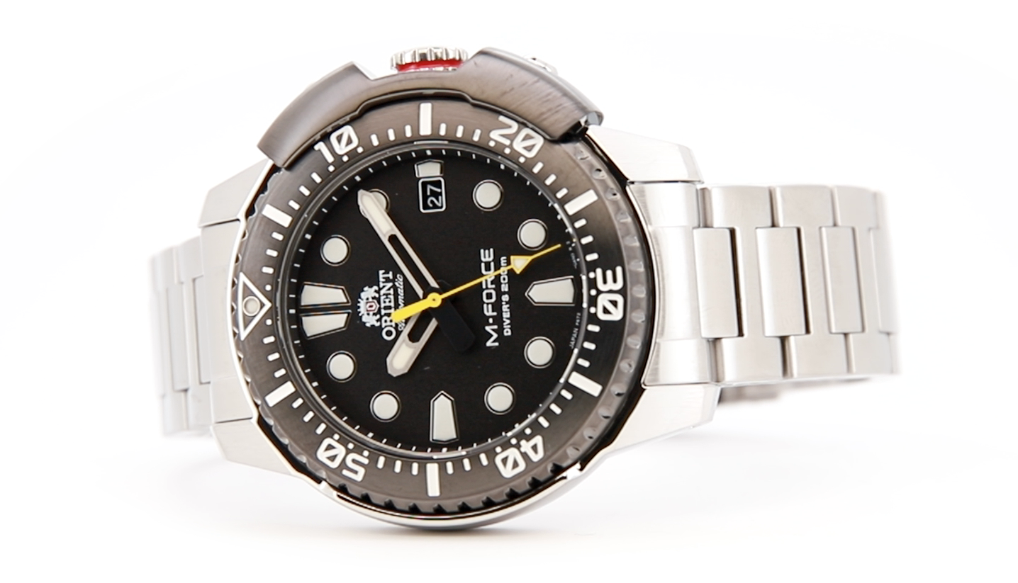 Orient M-Force Orologio Uomo Automatico, Cassa E Bracciale In Acciaio, Quadrante Arancione - RA-AC0L08Y00B