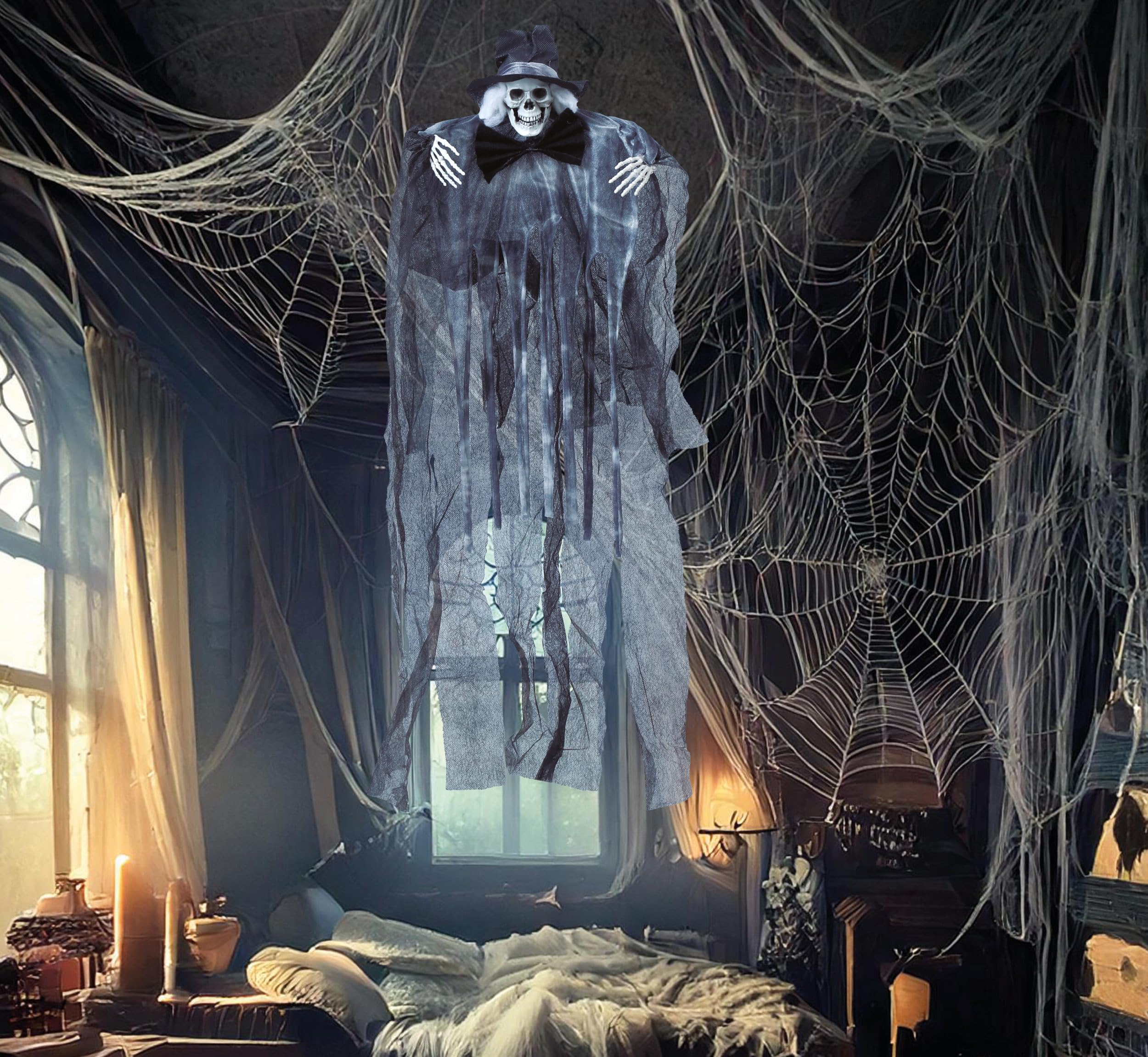 FIESTAS GUIRCA | Skeleton Hanging Decoration with Chains and Light (90 cm) - Halloween Decoration for Parties and Celebrations - Ideal for Spooky Environments and Scary Scenes - Black