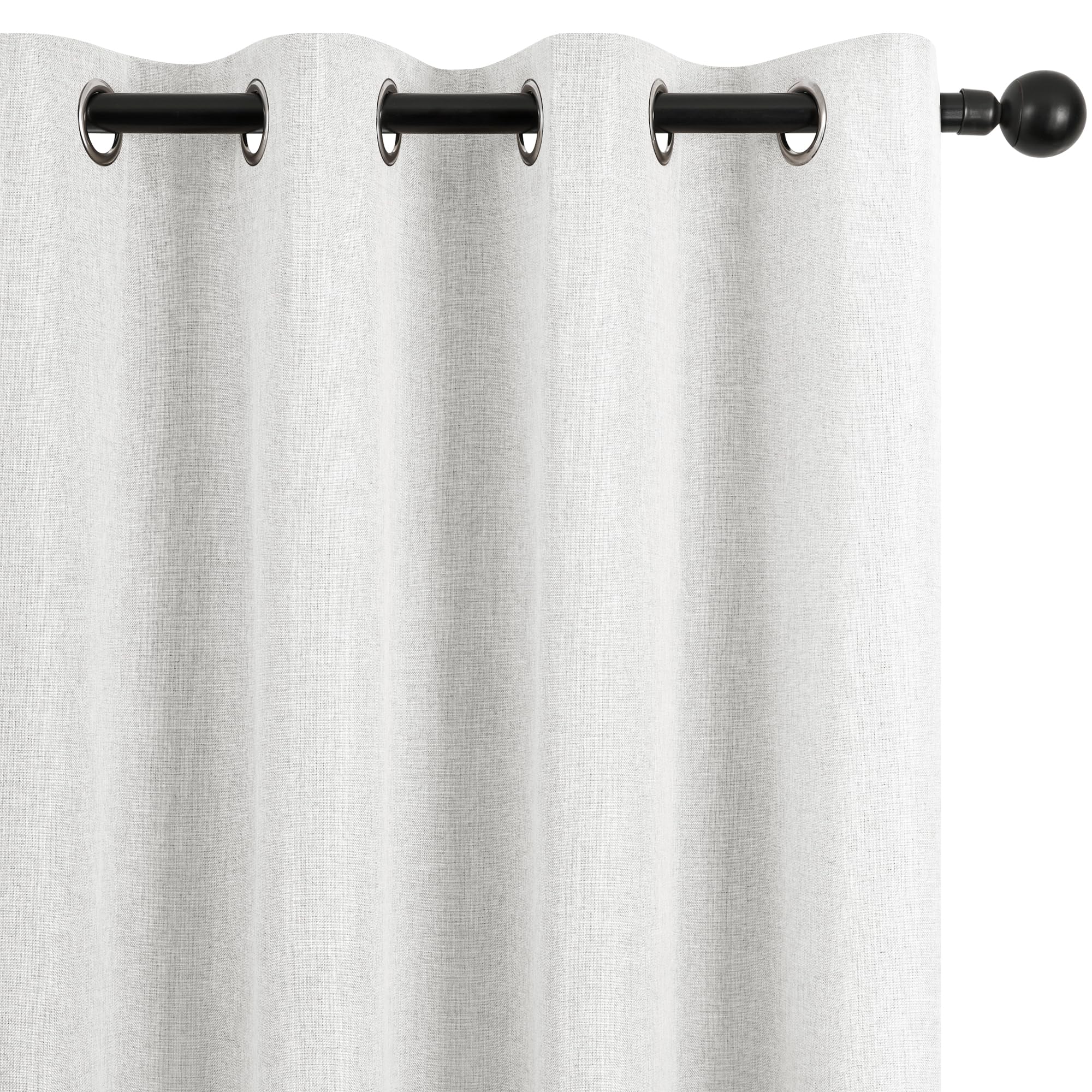 Deconovo Total Blackout Curtains with TPU Backing Faux Linen Ring Top Window Drapes Thermal Insulated Curtains for Bedroom, Greyish White, W46 x L72 Inch 2 Panels