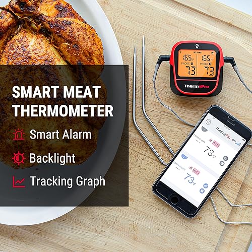 Miniatura 4 de ThermoPro Termómetro digital inalámbrico para carne de 450 pies, termómetro de carne Bluetooth inalámbrico para carne de carne, termómetro ahumador