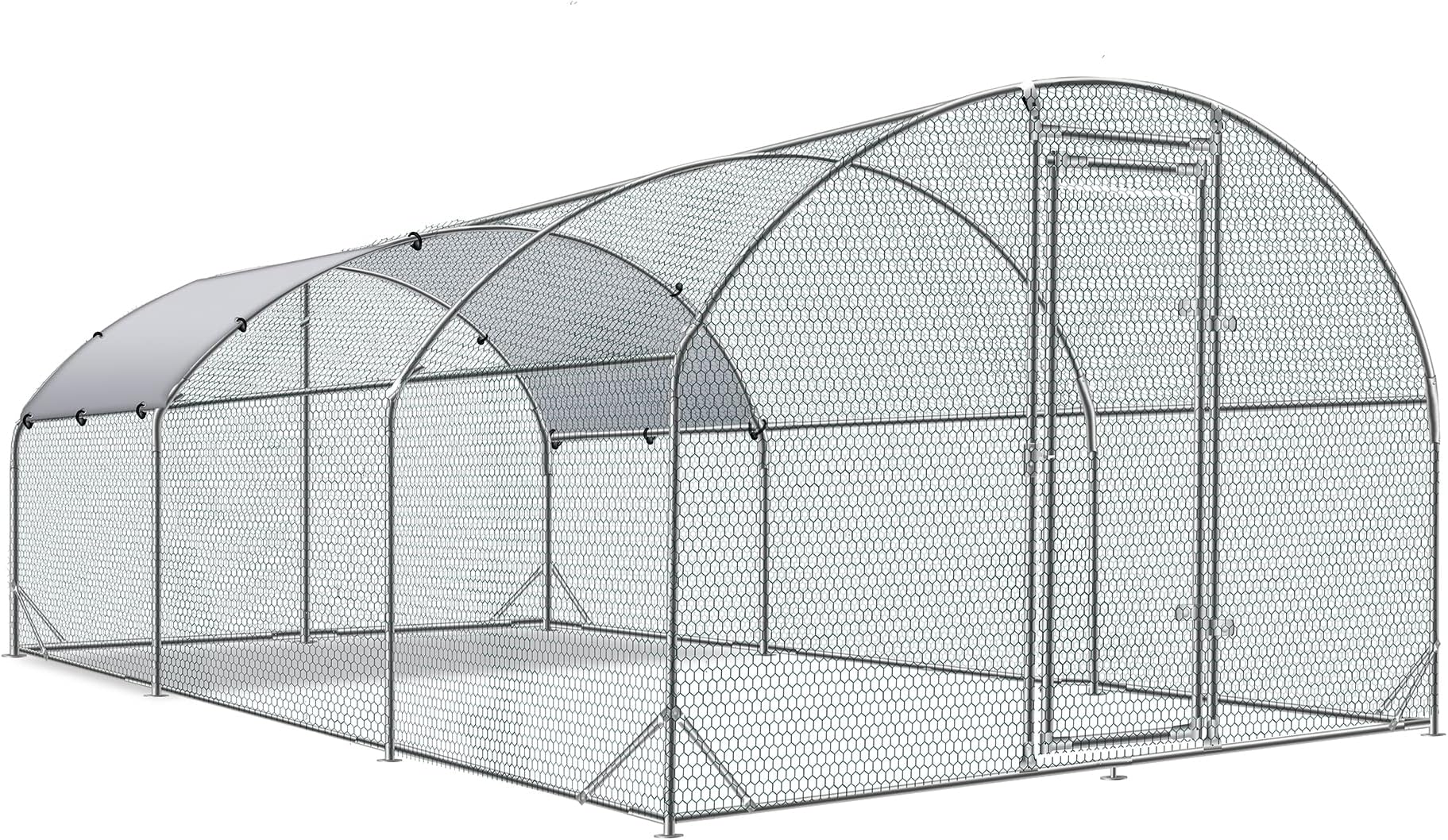 Large Metal Chicken Coop Round Top Upgrade Tri-Supporting Wire Mesh Chicken Run,Chicken Pen with Water-Resident and Anti-UV Cover,Duck Rabbit House Outdoor (Dome Roof 19'L x 9'W x 6.5'H)