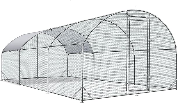 Large Metal Chicken Coop Upgrade Tri-Supporting Wire Mesh Chicken Run,Chicken Pen with Water-Resident and Anti-UV Cover,Duck Rabbit House Outdoor(9'W x 19'L x 6.5'H)