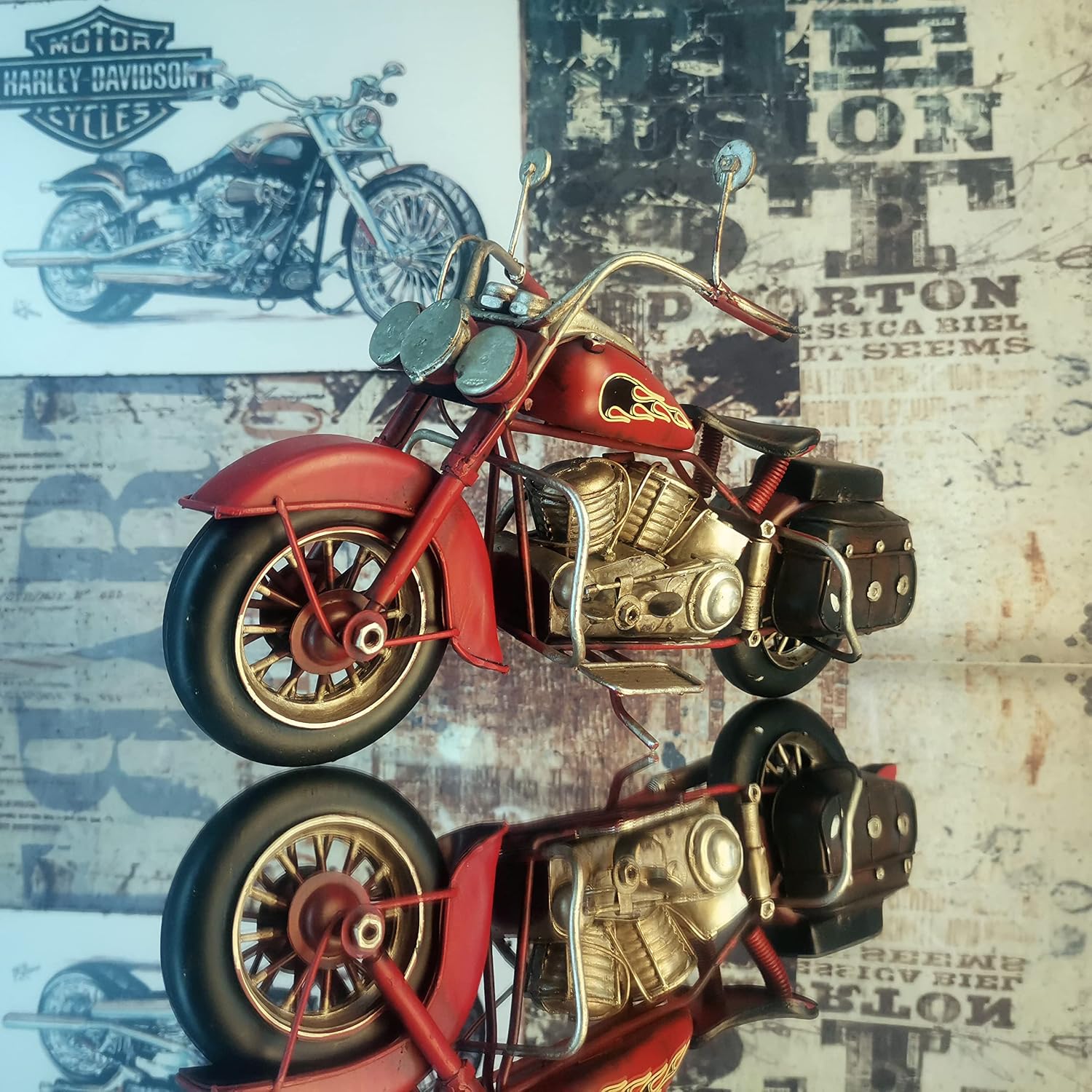 10.9'' Long Vintage Red Motorcycle Model image 2