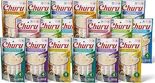 INABA Churu Cat Treats, Grain-Free, Lickable, Squeezable Creamy Purée Cat Treat/Topper with Vitamin E & Taurine, 0.5 Ounces Each Tube, 72 Tubes (4 per Pack), 9 Flavor Variety