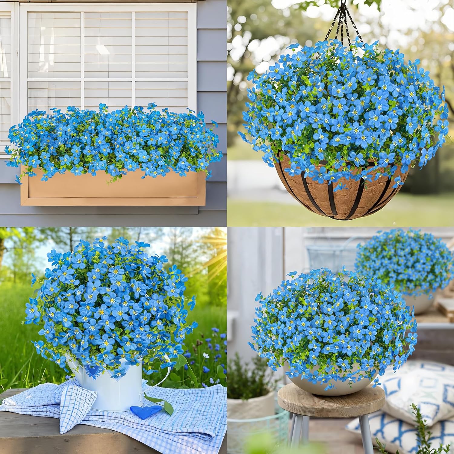 16 Bundles Artificial Flowers for Outdoors Decoration Fake Silk Flowers UV Resistant Faux Plastic Plants for Spring Summer Garden Yard Porch Window Box Home Indoor Outdoor Decor, Blue - Image 5